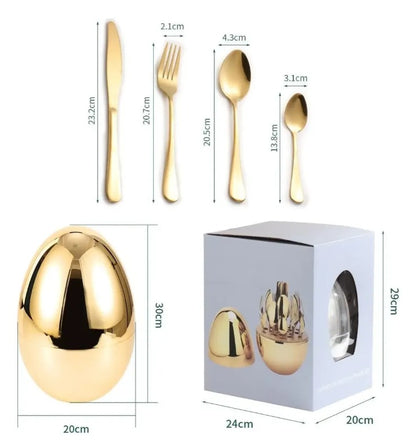 24 Cubiertos Acero Inoxidable Oro Huevo