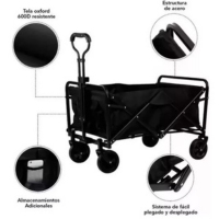 Carro Camping Plegable Negro con 4 Rueda